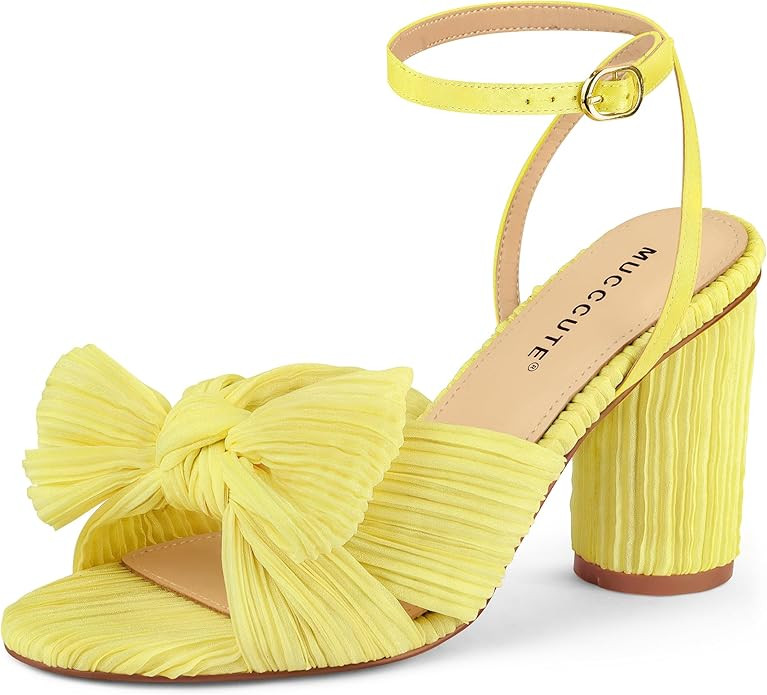 MUCCCUTE Women's Bow Knot Heeled Sandals Ankle Buckle Strap Chunky Heeled Open-toe Comfortable We... | Amazon (US)