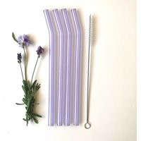 Bent Glass Straws in Lavender, Purple/Set Of Four Reusable Glass Colored Drinking Straws | Etsy (US)