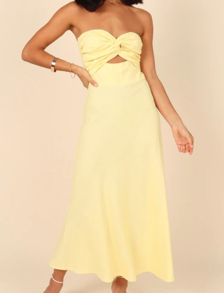 Yellow dress//strapless dress// wedding  guest// garden wedding dress//bridal tea dress

#LTKSeasonal #LTKsalealert #LTKwedding