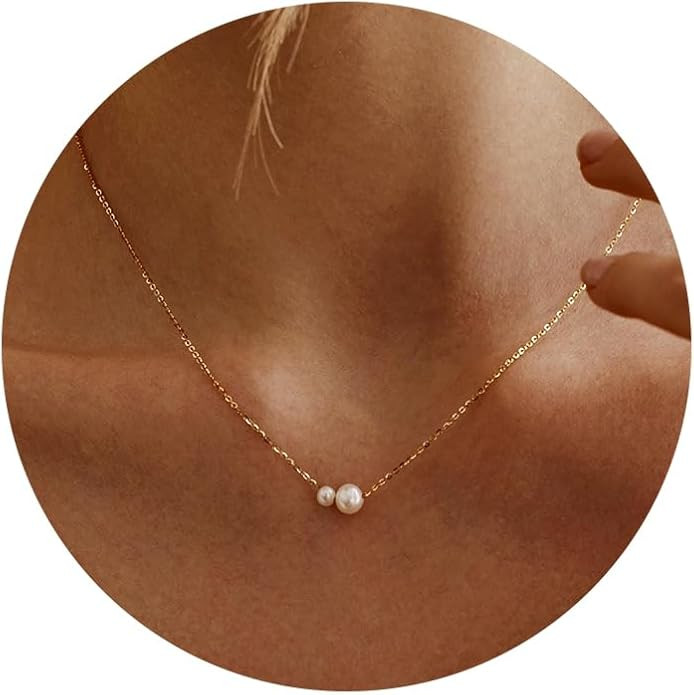Gold Pearl Necklaces for Women Trendy 14k Gold Plated Dainty Necklace Simple Pearl Drop Single Ch... | Amazon (US)