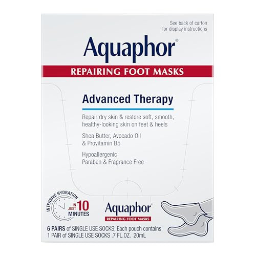 Aquaphor Repairing Foot Masks, Moisturizing Socks for Dry Feet, Hydrating Foot Care Treatment with Avocado Oil and Shea Butter, Pack of 6 | Amazon (US)