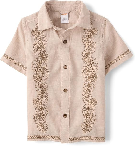 Gymboree Baby Boys' and Toddler Short Sleeve Linen Button Shirt | Amazon (US)
