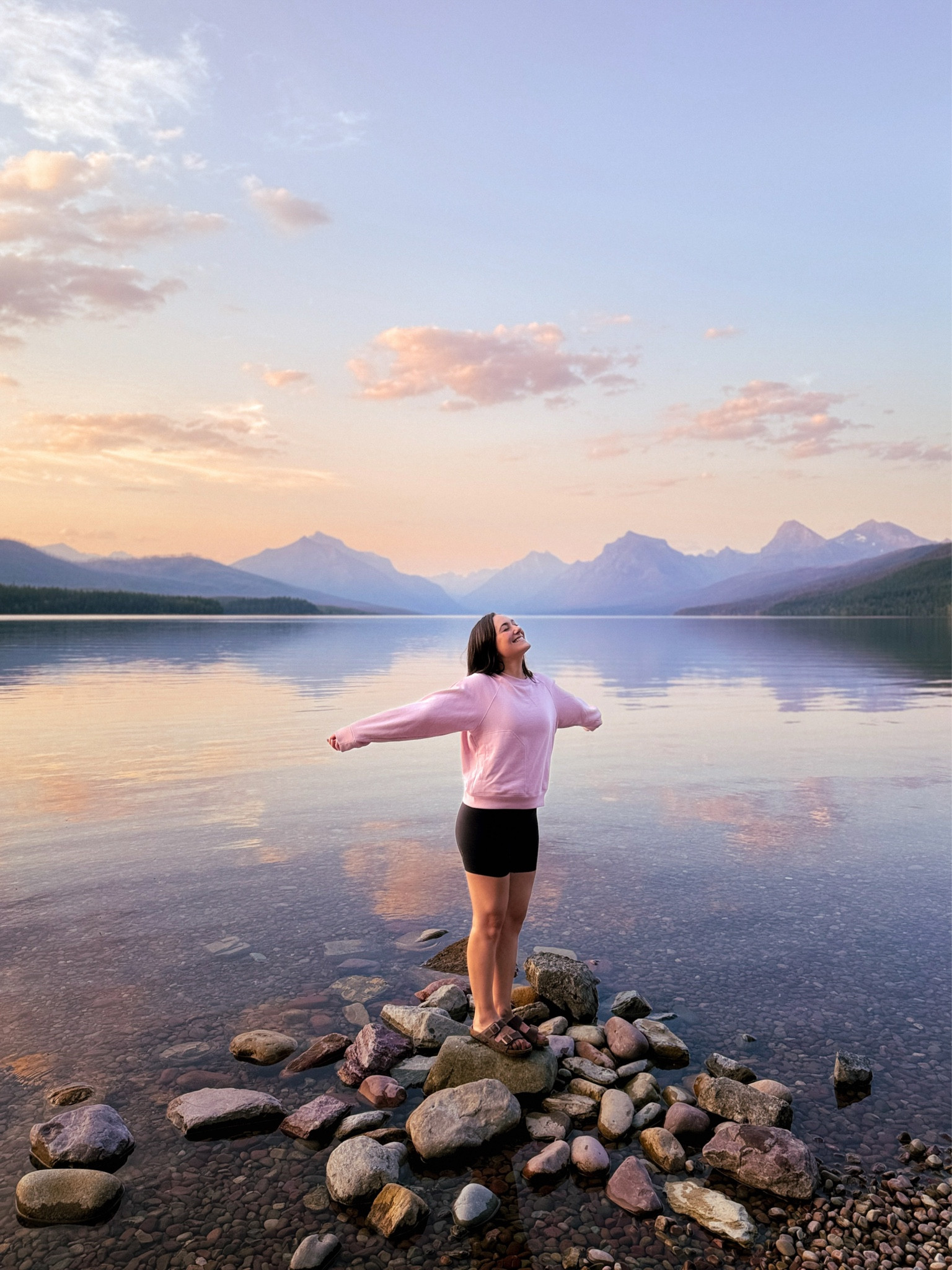 Outfit to match the sunset on a beautiful evening in Glacier National Park 💖☺️

Fleece is size XS, and has a large side pocket on the right side 🙌🏼
Shorts are size 2 

#LTKActive #LTKTravel