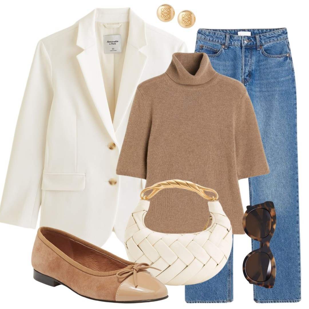 White blazer, denim look, jeans styling, ballet flats, ballerinas, spring look, turtleneck 

#LTKfindsunder100 #LTKworkwear #LTKstyletip
