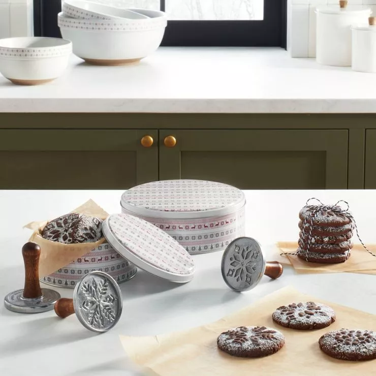  3pc Metal & Wood Snowflake Cookie Press Set - Hearth & Hand  with Magnolia: Home & Kitchen