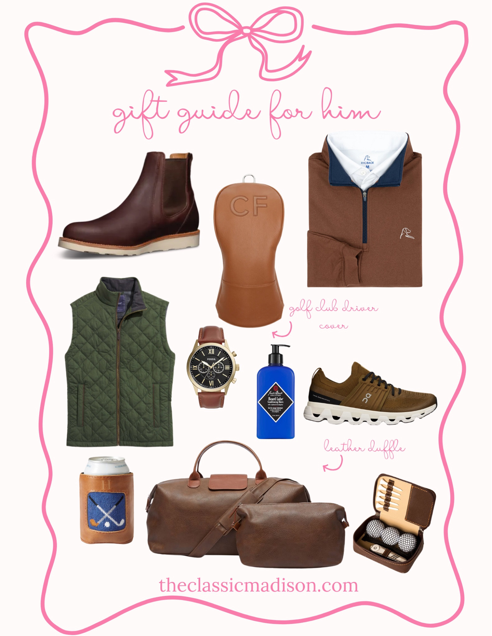 Looking for the perfect holiday gifts for the special men in your life? This curated guide has everything from leather duffle bags and personalized golf club covers to stylish boots and On running shoes! Whether he’s into golf, fashion, or travel, these picks are sure to impress. Don’t forget to check out cozy wardrobe essentials like the quilted vest and half-zip pullover. These gifts are perfect for the man who loves quality and style! ✨

#GiftGuideForHim #HolidayGiftsForHim #MensGiftGuide2024 #LTKHoliday #LTKMens #MensFashion #HolidayGiftIdeas #GiftsForHim #LTKGiftGuide

#LTKGiftGuide #LTKMens #LTKHoliday