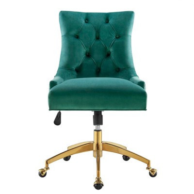 Regent Tufted Performance Velvet Office Chair Gold Teal - Modway: Swivel, Adjustable, Armless Design | Target