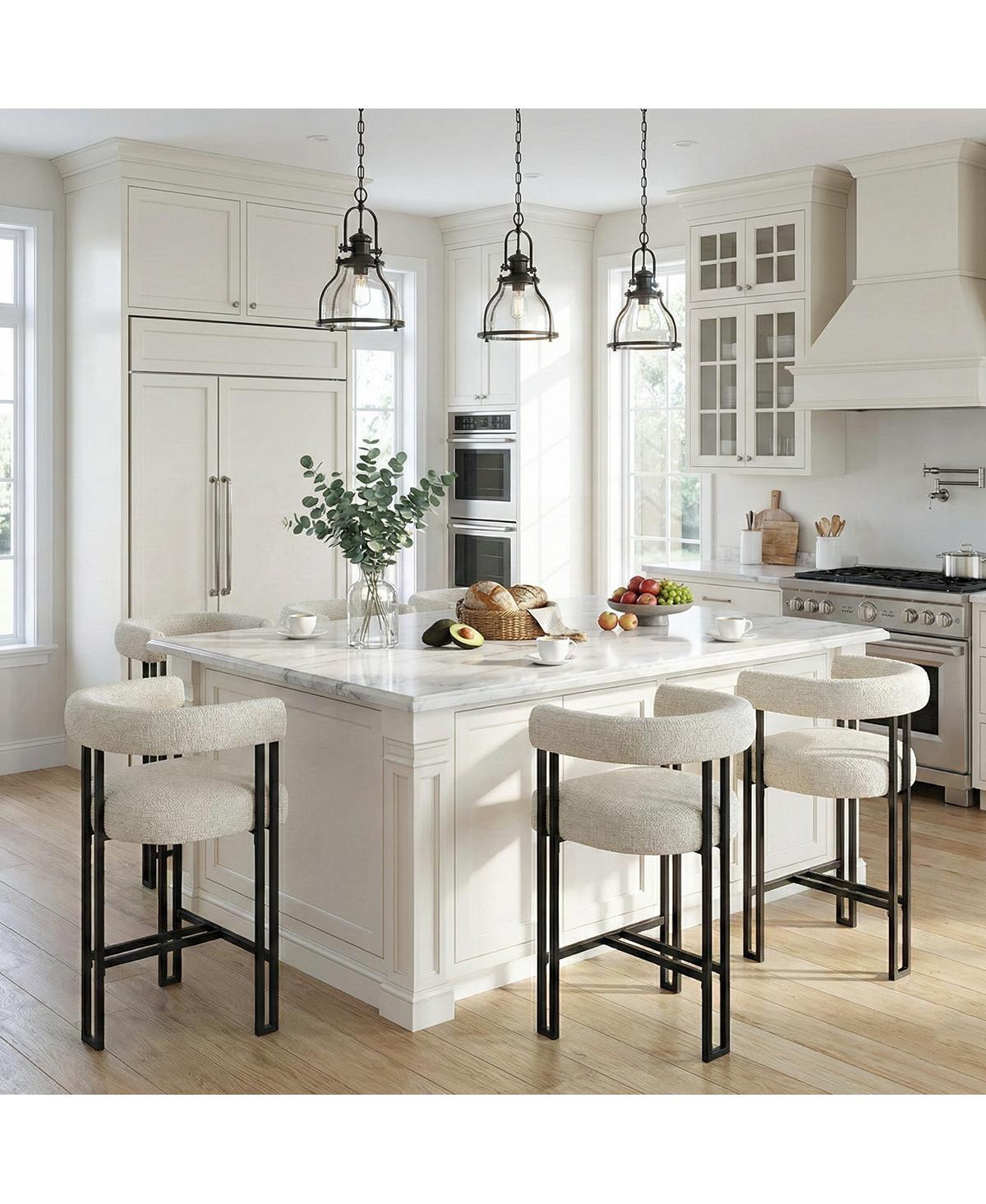 Maison Boucle 24" Upholstered Counter Height Stools Set of 6, Kitchen Counter - Beige | Macy's