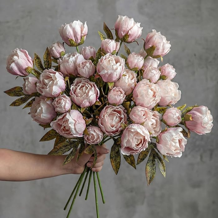 Thiccywoov 12 Pcs Faux Peony Stems Flowers Bulk Vintage Artificial Silk Peonies Stems Real Look F... | Amazon (US)