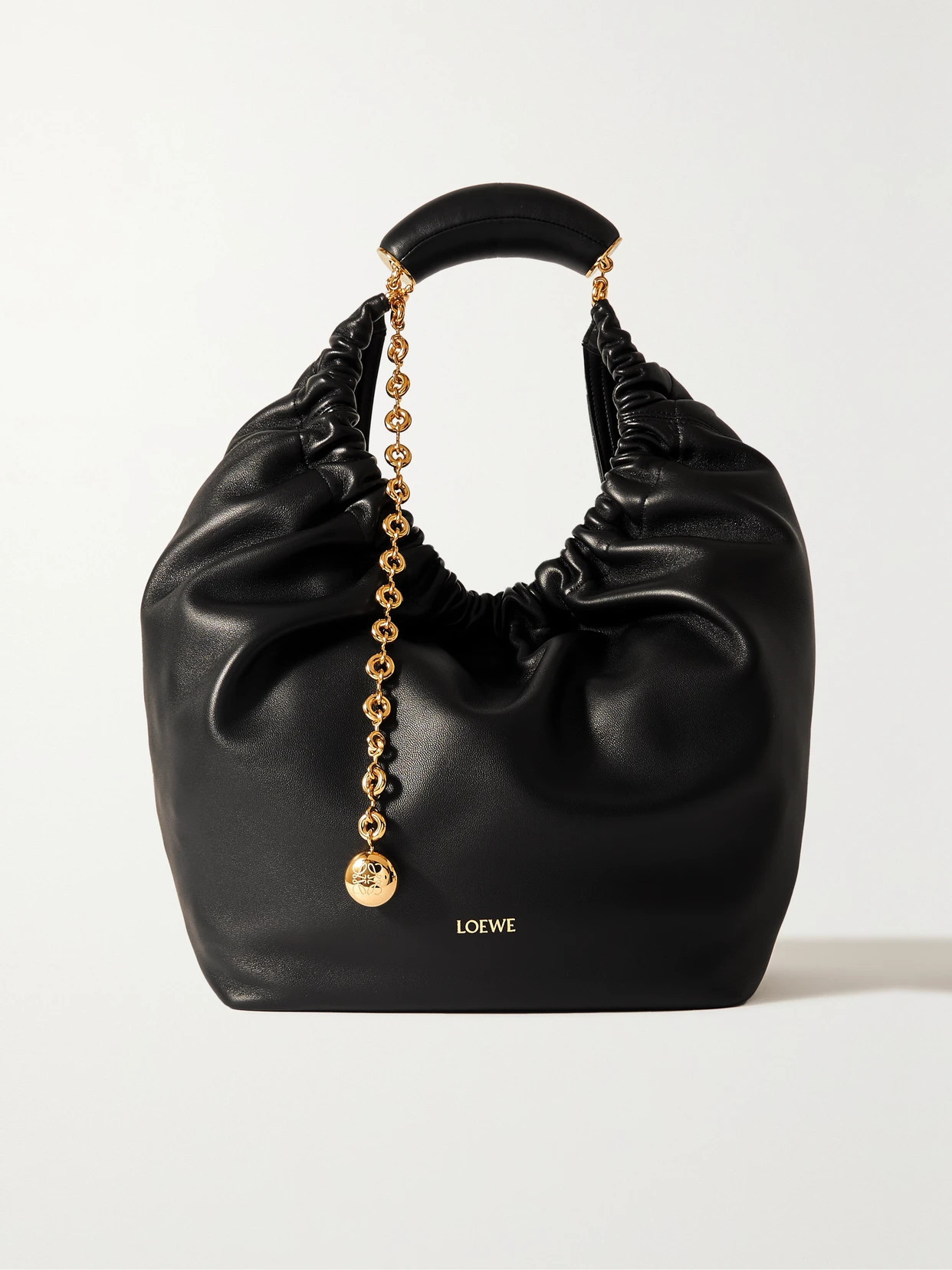 LOEWE - Squeeze Medium Chain-embellished Gathered Leather Shoulder Bag - Black - One size | NET-A-PORTER APAC