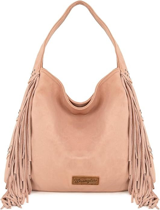 Wrangler Fringe Suede Hobo Bag for Women Leather Western Fringe Purse Tassel Hippie Shoulder Bag | Amazon (US)