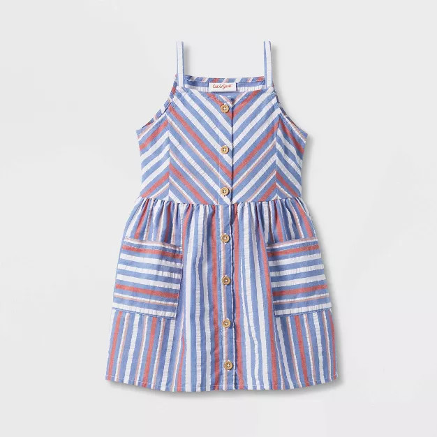 Toddler Girls' Striped Button-Front Tank Top Dress - Cat & Jack™ Red/Blue | Target