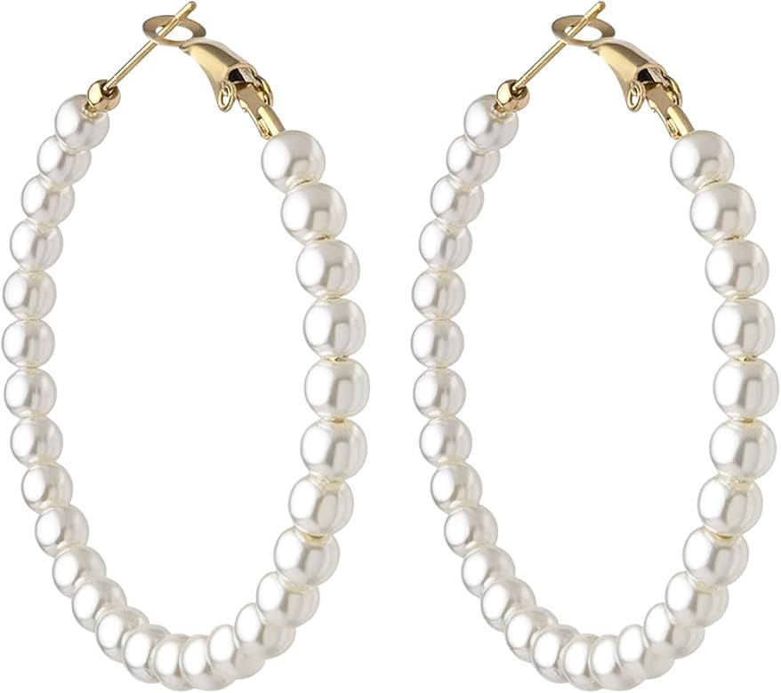 Pearl Hoop Earrings for Women Fashion Dangle Hypoallergenic Layer Earrings Drop Dangle Earrings Gift | Amazon (US)