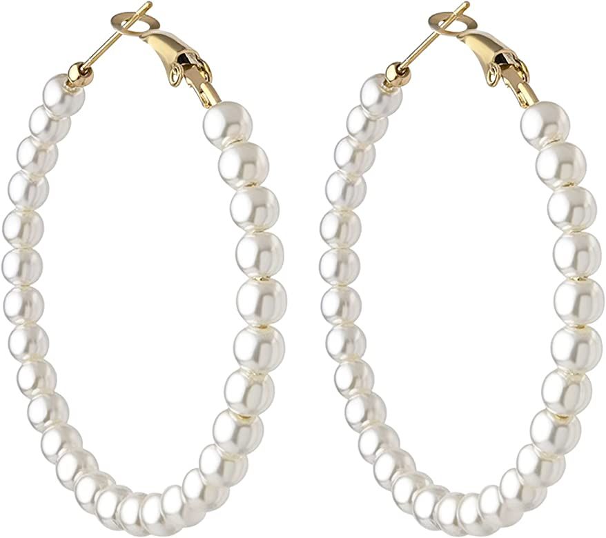 Pearl Hoop Earrings for Women Fashion Dangle Hypoallergenic Layer Earrings Drop Dangle Earrings G... | Amazon (US)