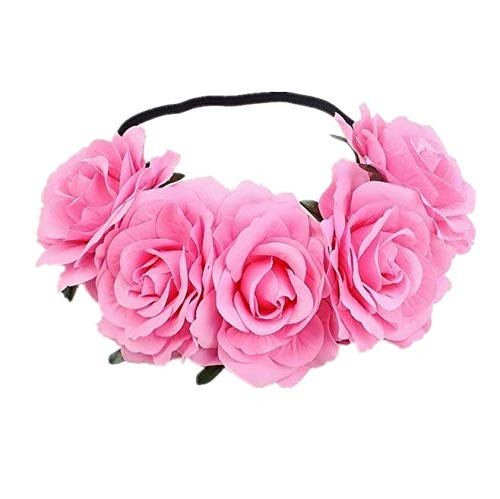 Rose Flower Crown Headband (Pink) for Women Girl - Handmade Polyester Hair Accessory with Elastic... | Amazon (US)
