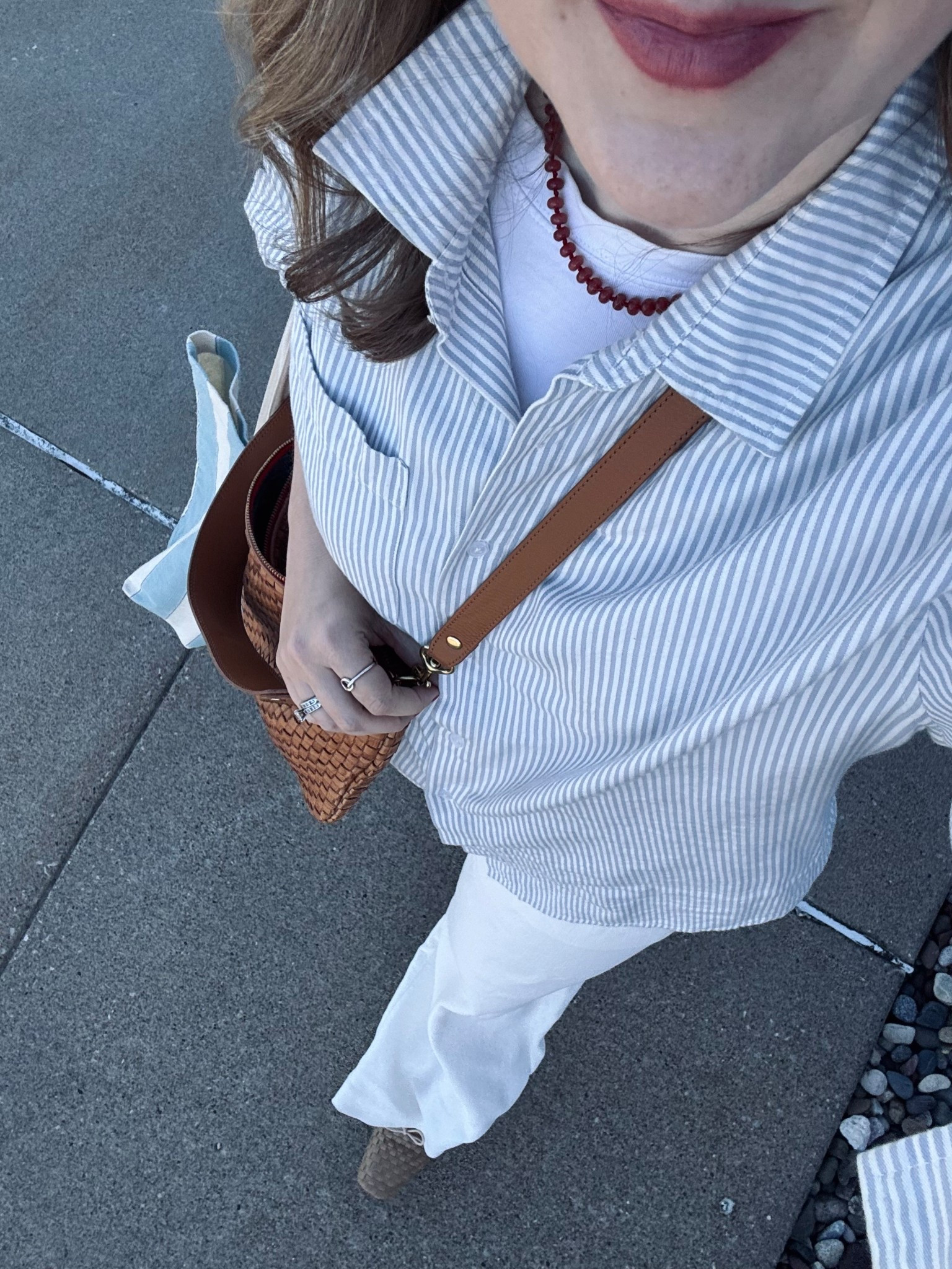 OOTD 
Tee- Old Navy - tts 
Button Down - old from
Able but linking others 
Pants- Aritiza - tts
Necklace - Madewell
Bag- Clare V 
Ballet flats- Freda Salvador 
Make up- Merit & jones road 

#LTKgrwm #LTKSeasonal #LTKootd