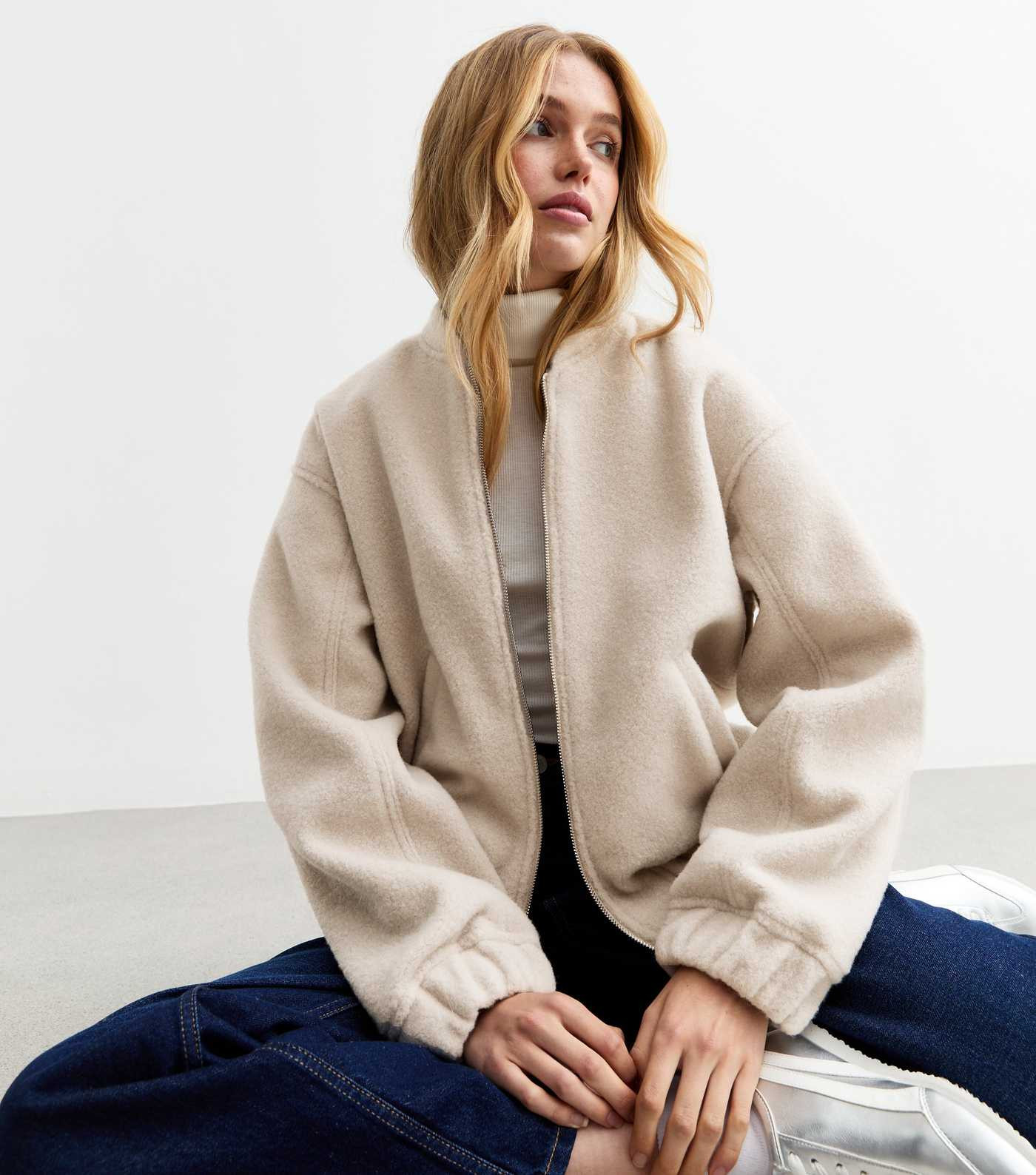 Cream Textured Oversized Bomber Jacket
						
						Add to Saved Items
						Remove from Saved It... | New Look (UK)