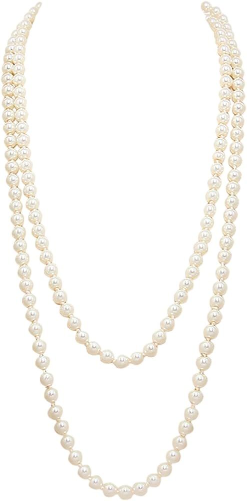 Rosemarie Collections Women's Classic Cream Knotted Faux Pearl Strand Necklace | Amazon (US)