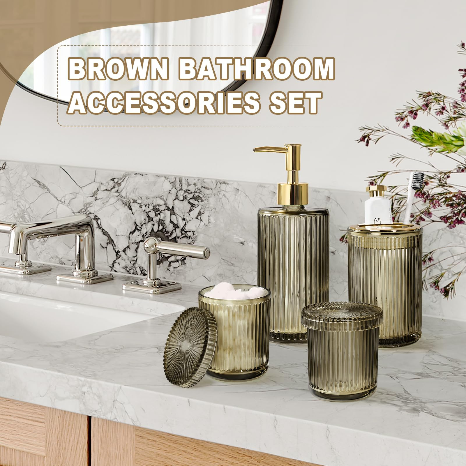 Matte Black Bathroom Accessories Set, 4 Pcs Glass Bathroom Accessory Set, Soap Dispenser, Toothbr... | Amazon (US)