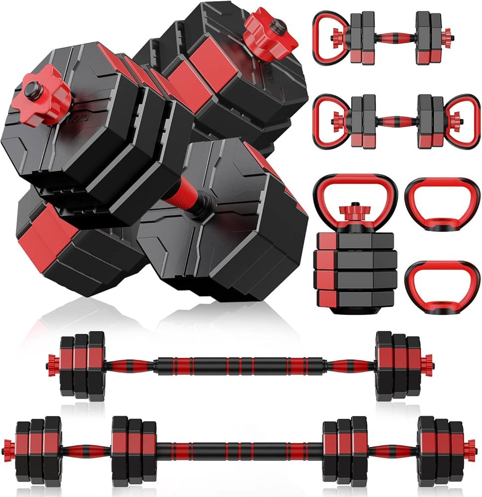 Prapark Adjustable Dumbbell Set - 22/44/66/88LB Free Weights Set with Connector - 4 in1 Weights D... | Amazon (US)