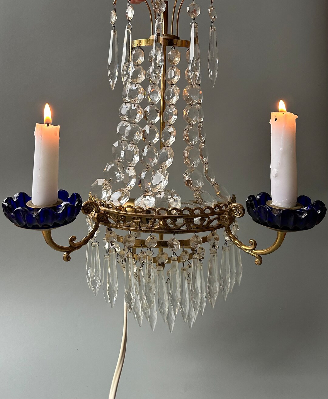 Set of 2 Vintage Ornate Crystal and Brass Sconces / Wall Lamps / Chandelier / Wall Candelabra / V... | Etsy (US)