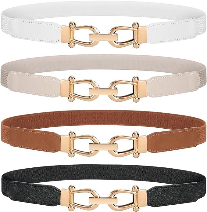 WERFORU Women Skinny Belt for Dresses Retro Stretch Ladies Waist Belt Plus Size Set of 4 | Amazon (US)