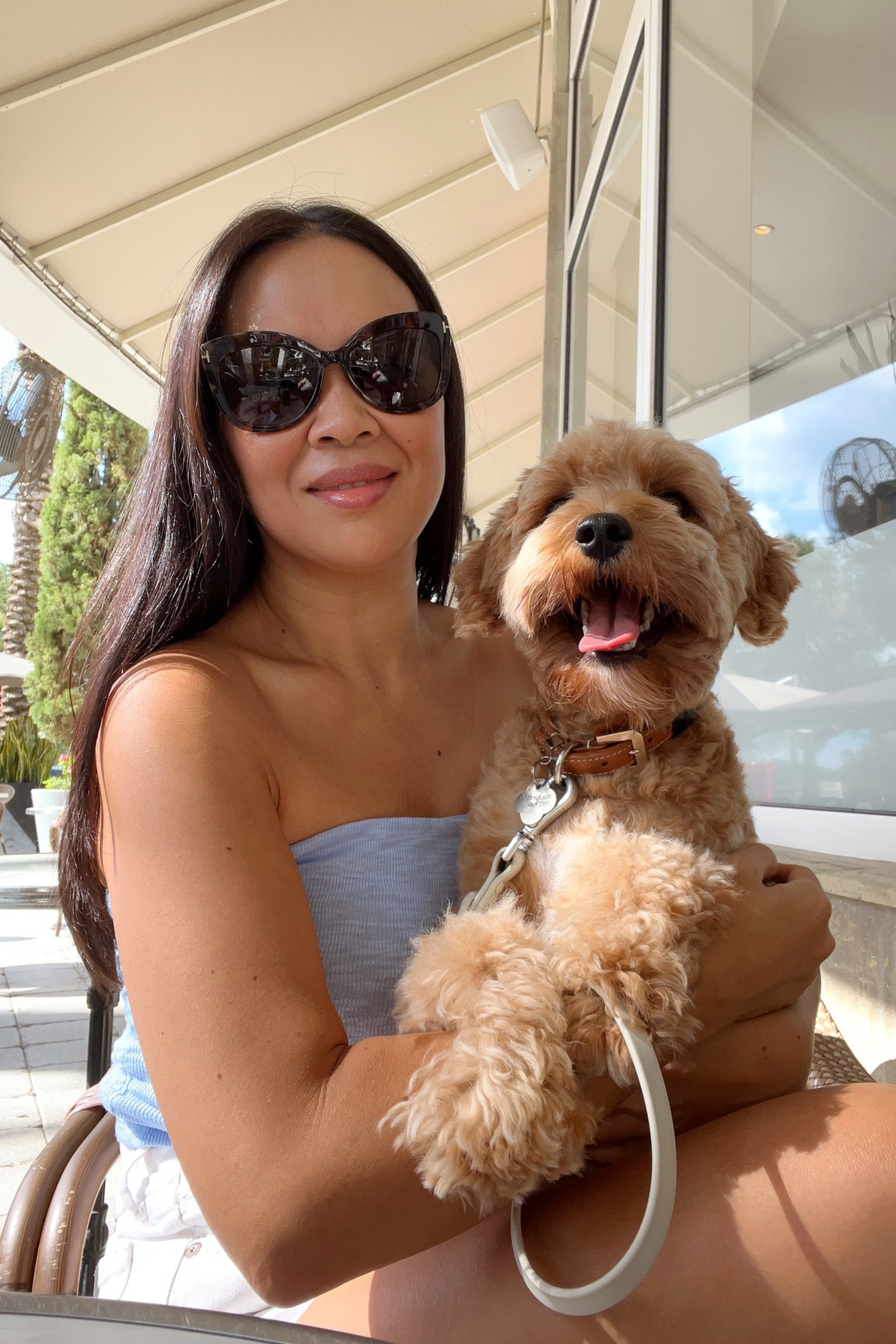 Weekend details Tom Ford Sunglasses, Free People Top, Agolde Shorts, YSL Candy Glaze 15