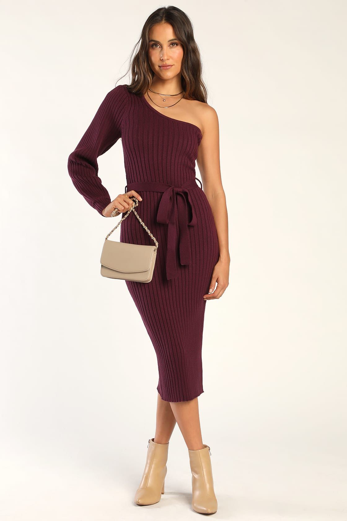 Abundant Allure Plum Purple One-Shoulder Sweater Dress | Lulus (US)
