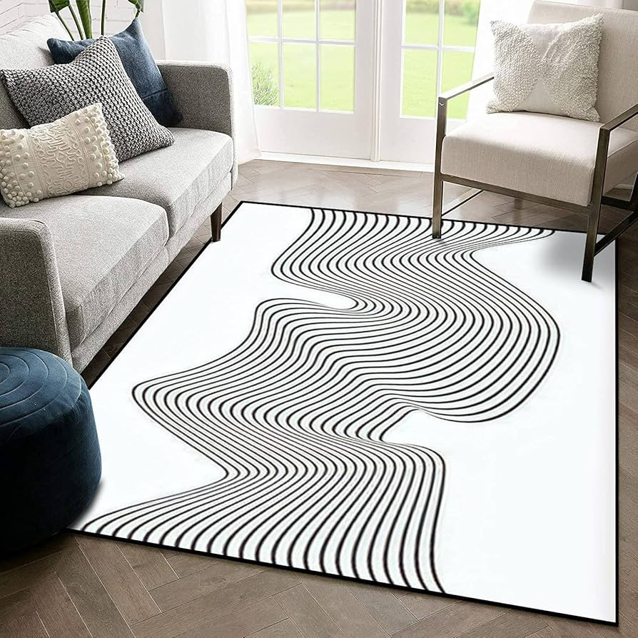 Indoor/Outdoor Area Soft Rug Optical Art Wave Abstract Background Black and White Floor Rugs Tabl... | Amazon (US)