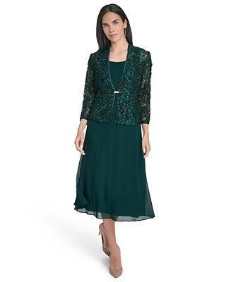 Petite Lace Jacket & Chiffon Midi Dress Set | Macy's