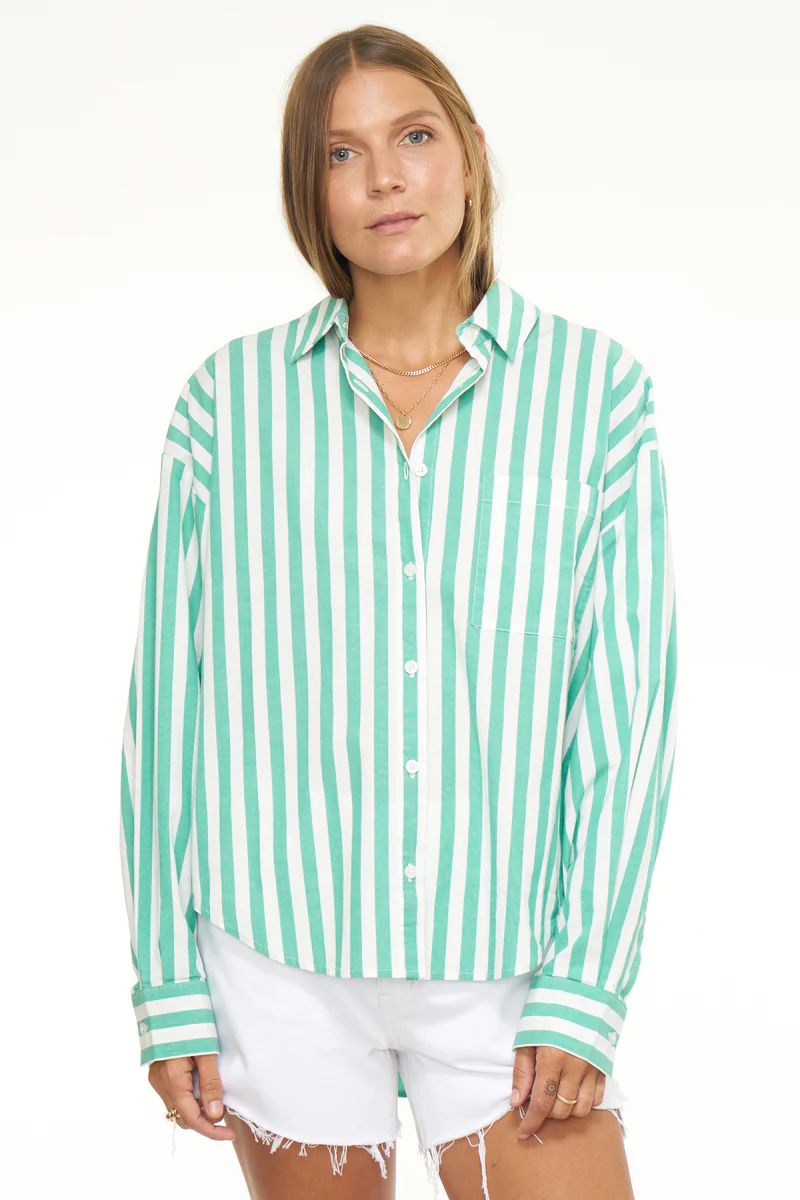Sloane Oversized Button Down Shirt - Clover Stripe | Pistola Denim