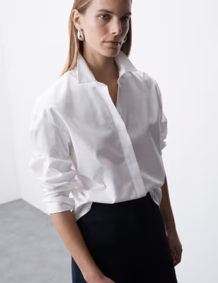 Chemise coupe décontractée 100&nbsp;% coton avec encolure | Marks & Spencer (UK)