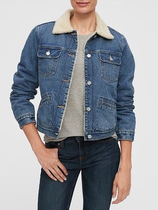 Sherpa-Lined Medium Denim Jacket | Gap Factory