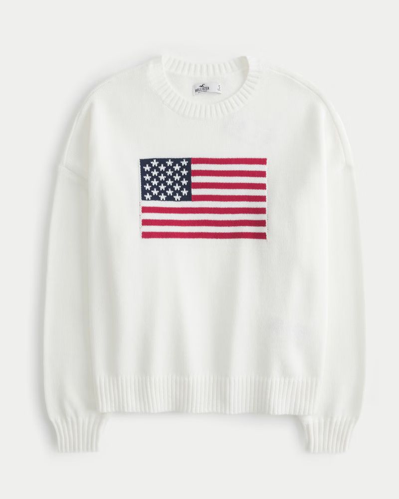 Oversized US Flag Graphic Crew Sweater | Hollister (US)