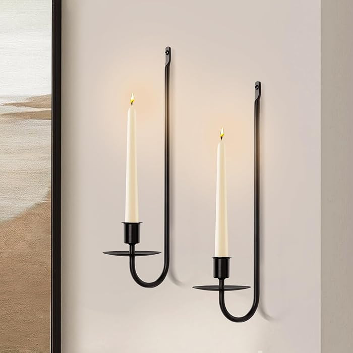 Candle Sconces Set of 2, Taper & Pillar Wall Candle Holder, Black Wall Sconces Set of Two, Decor ... | Amazon (US)