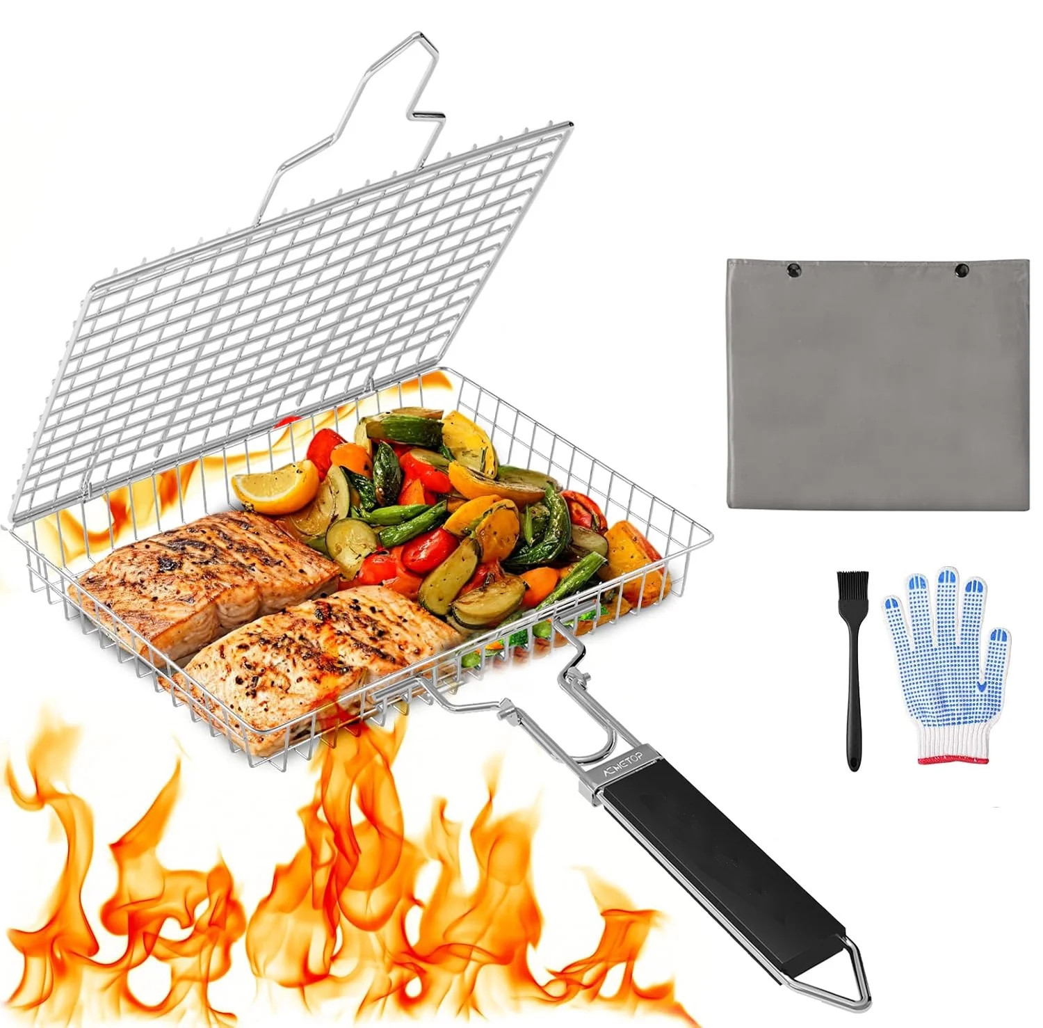 Morfone Grill Baskets for Outdoor Grill, Stainless Steel Large Folding Grilling Baskets with Deta... | Walmart (US)