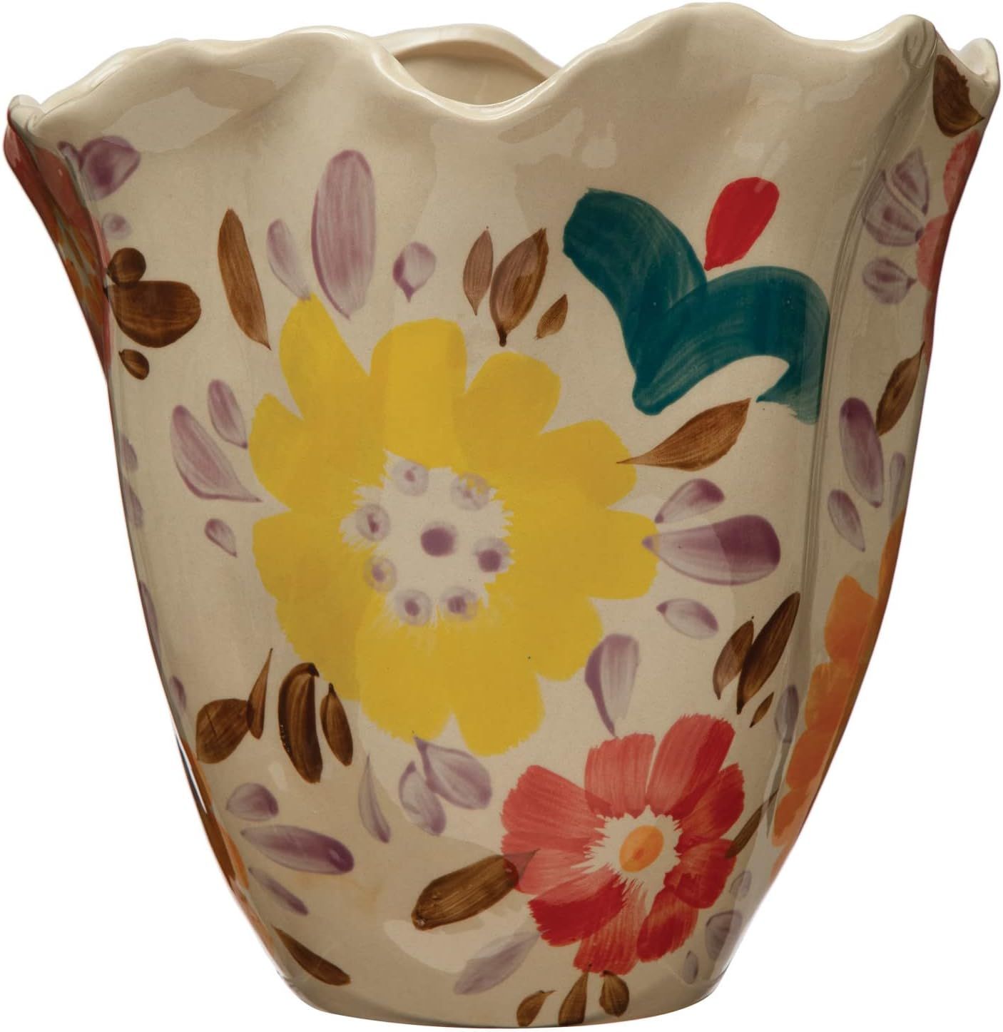 Creative Co-Op Hand Stoneware Planter with Painted Florals, Multicolor Vase, Multi | Amazon (US)