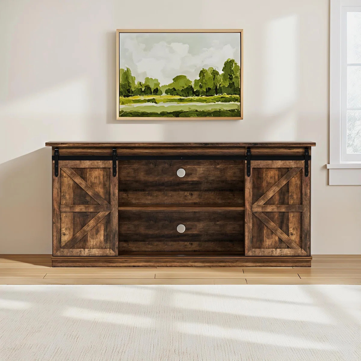 Hartin TV Stand with Sliding Barn Doors for TVs up to 65" | Wayfair North America