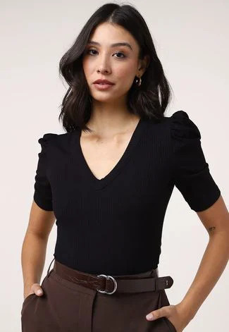 Blusa Canelada Colcci Mangas Bufantes Preta | Dafiti (BR)