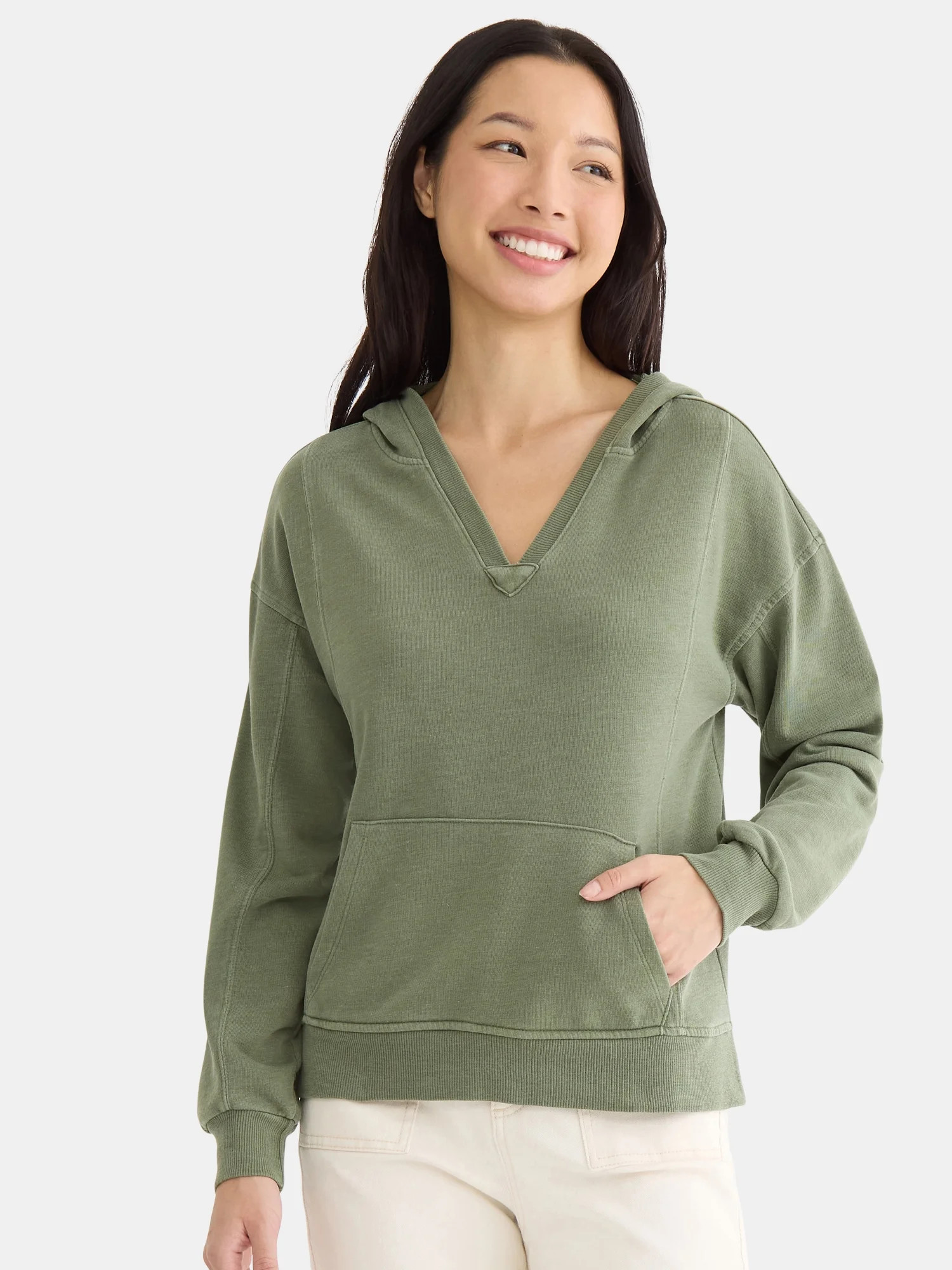 Time and Tru Women's Split Neck Hoodie, Sizes XS-XXXL | Walmart (US)