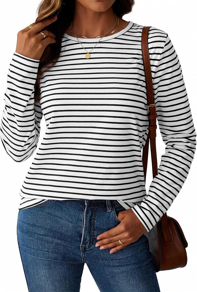 LilyCoco Women Striped Long Sleeve Shirt Breton Tshirt | Amazon (US)