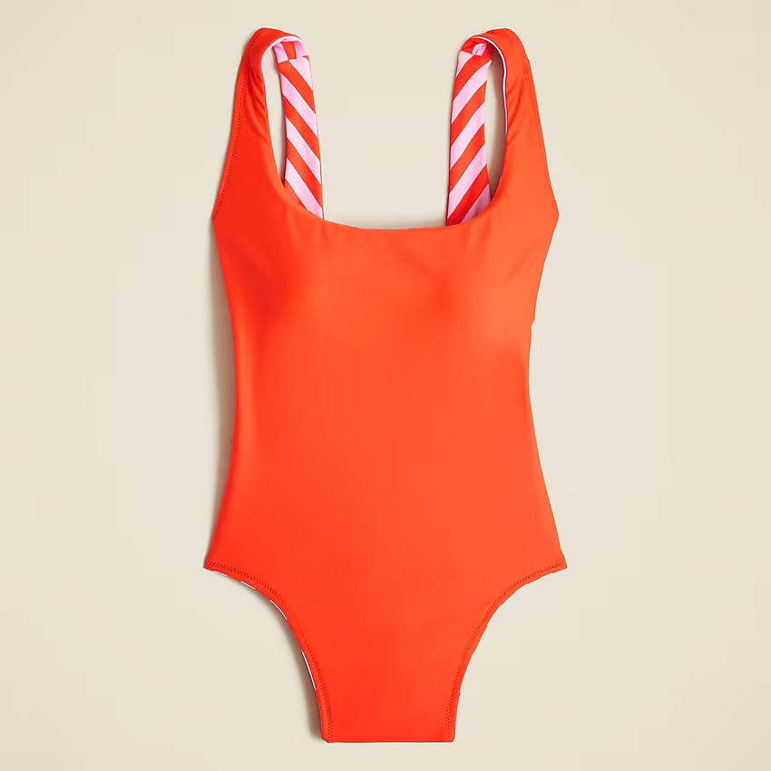 Scoopneck one-piece swimsuit in reversible pink stripe | J. Crew US