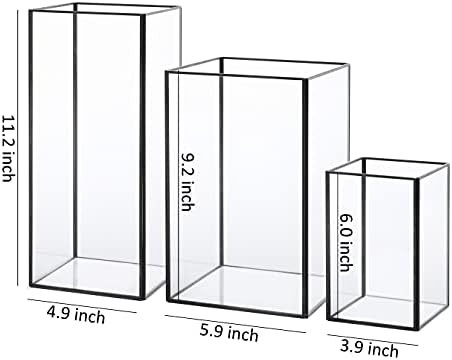 Set of 3 Square Glass Hurricane Candle Holders, Clear Glass Framed in Black-Finish Brass , Great ... | Amazon (US)
