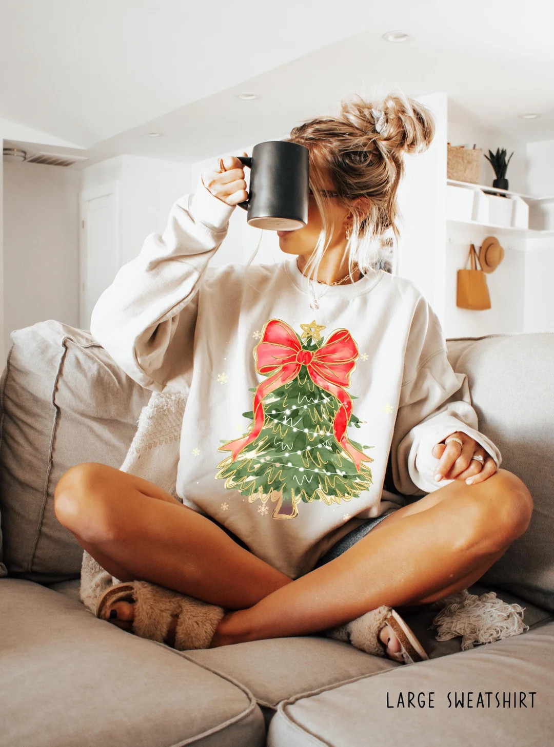 Christmas Tree Bow Shirt, Christmas Sweatshirt for Women, Christmas Tree Tshirt, Christmas Coquet... | Etsy (US)