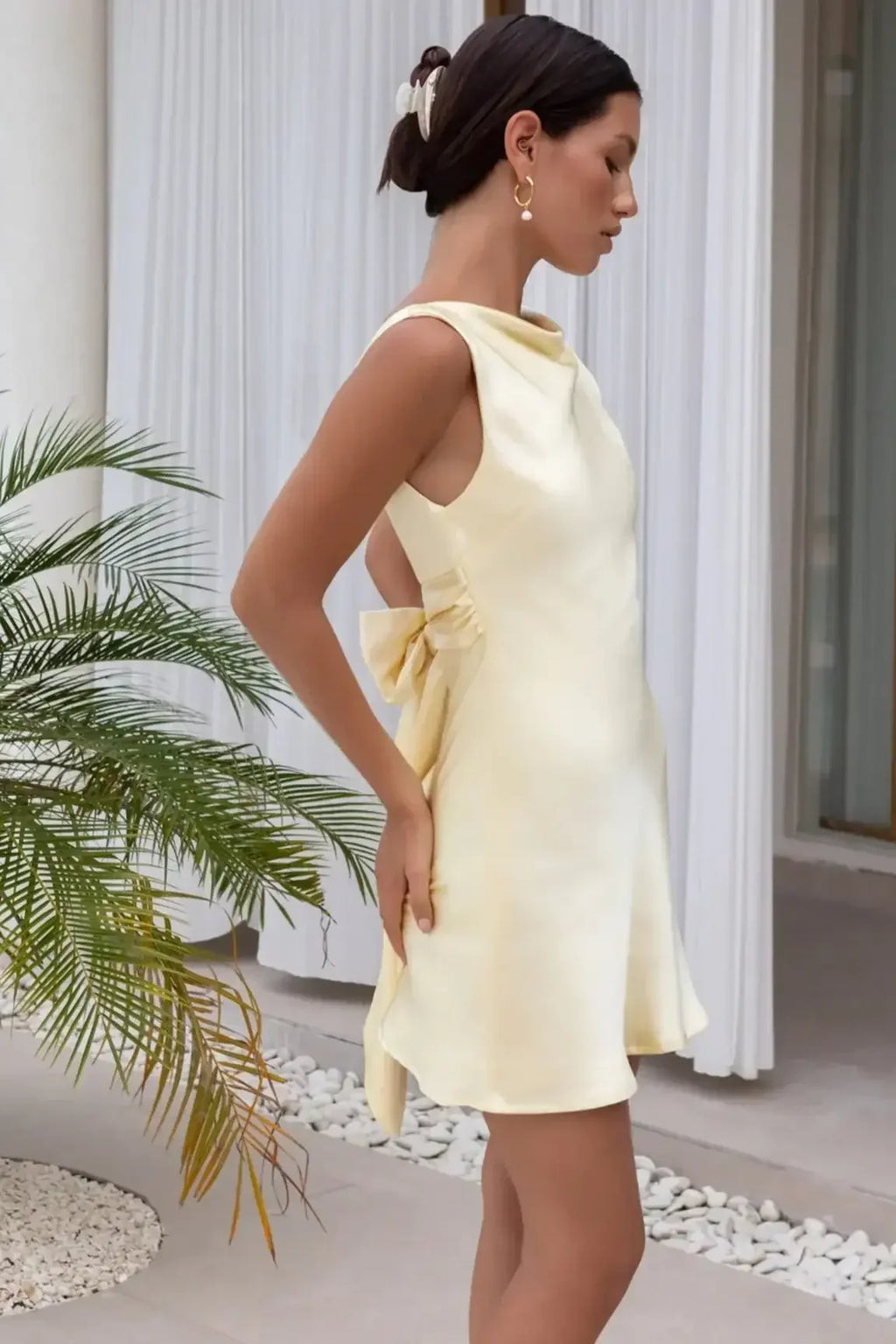 Cory Satin Mini Dress - Lemon Yellow | Lady Black Tie
