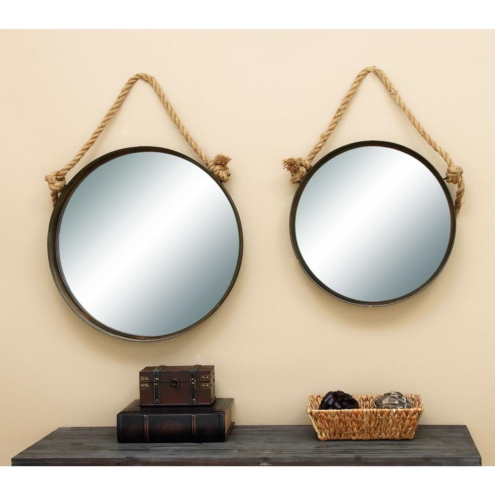 LITTON LANE Large Round Tarnished Metal Contemporary Mirror (41 in. H x 24 in. W) | The Home Depot