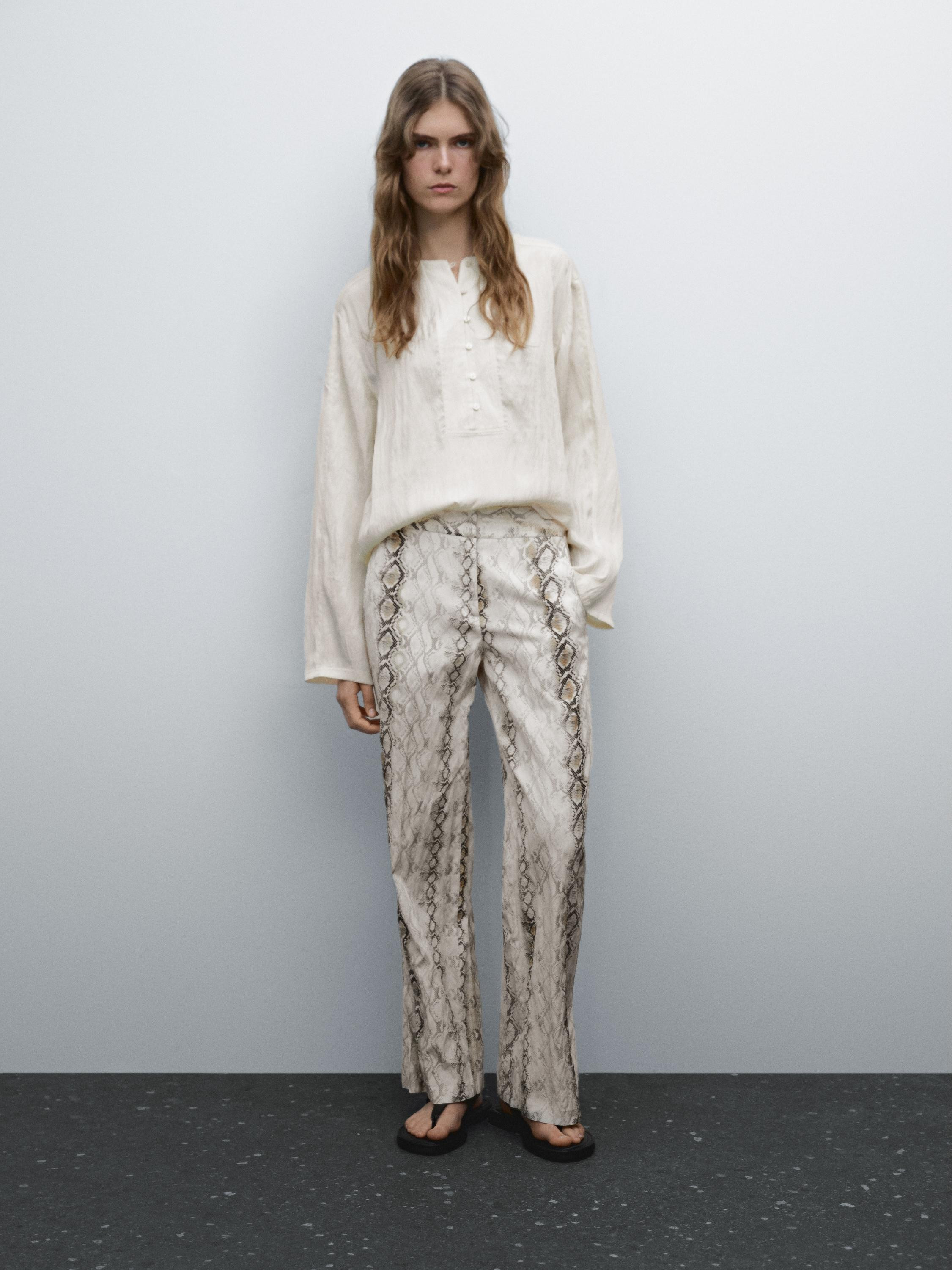 Animal print straight-leg trousers with vents | Massimo Dutti UK