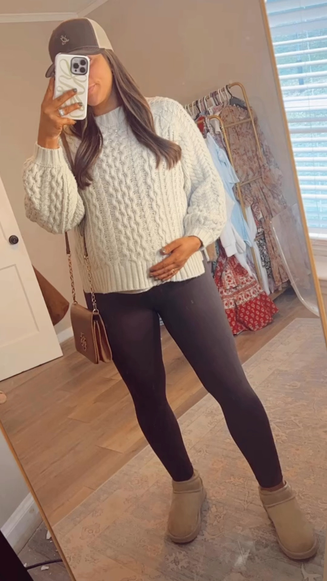 Bump friendly ootd, bump friendly fashion, bump friendly style, pregnancy style, pregnancy fashion, pregnancy ootd, cable knit sweater, chunky sweater, athleisure, casual ootd, winter ootd, travel ootd, running errands ootd, mini Uggs ootd, mini Uggs, lululemon leggings, winter fashion, winter style, trucker hat ootd 

#LTKfindsunder50 #LTKbump #LTKstyletip