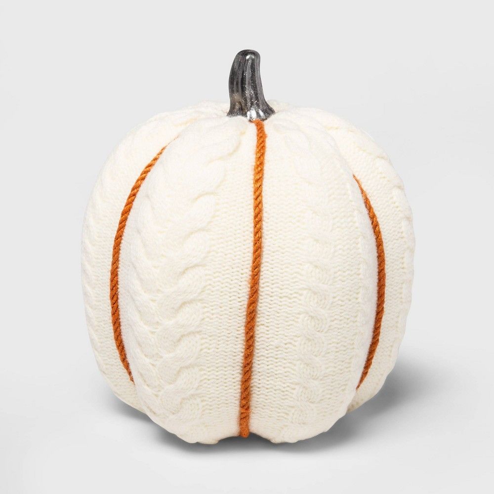 Halloween Large Cable Knit Soft Fabric Harvest Pumpkin (with White Contrast Jute Base) - Spritz | Target