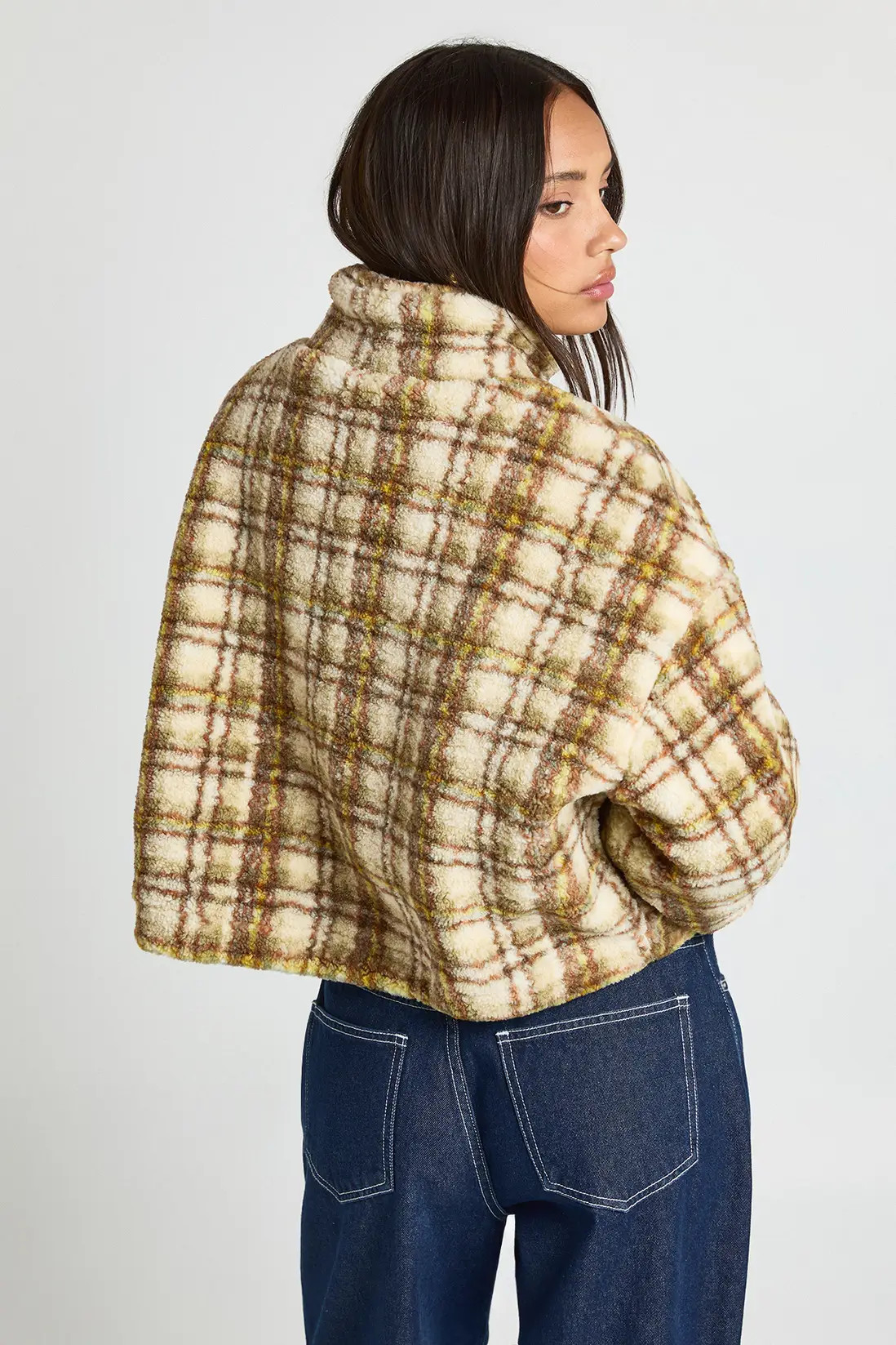 Check Teddy Zip Bomber Jacket | Boohoo.com (UK & IE)